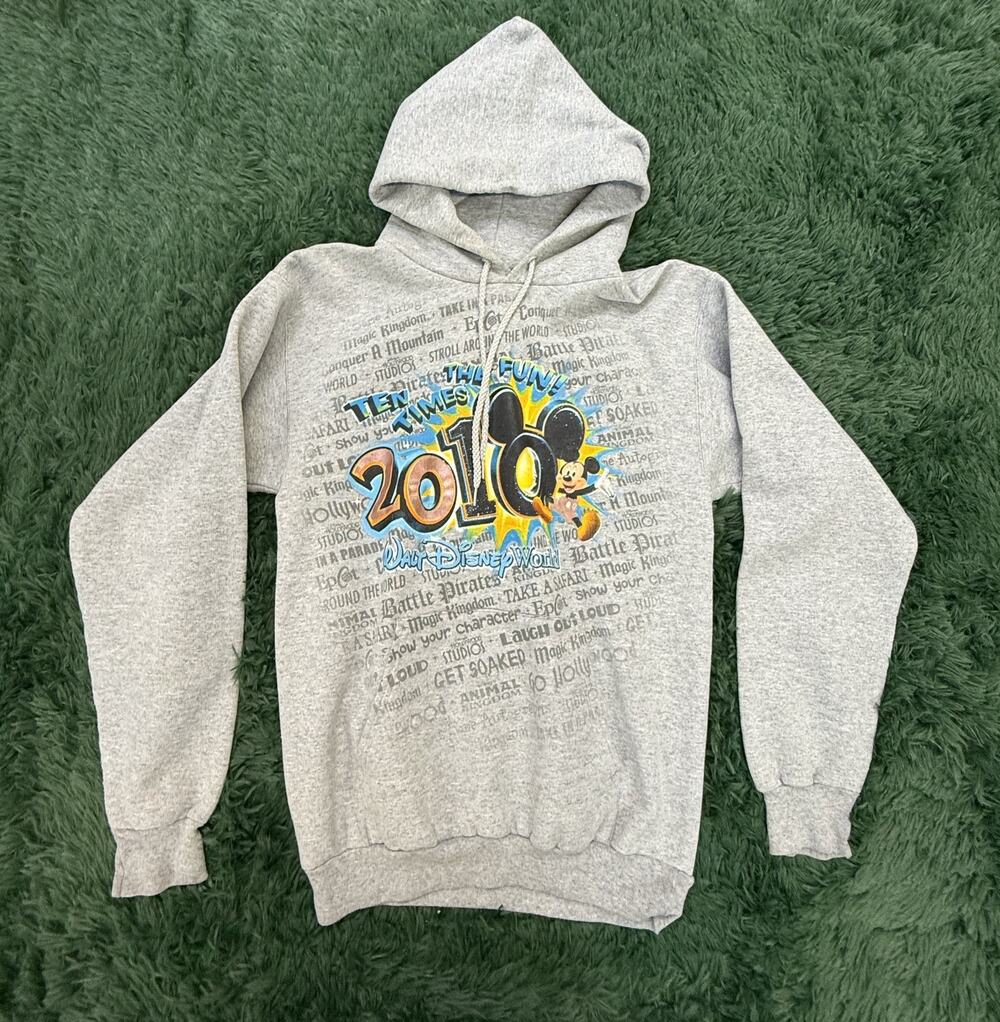 Disney Walt Disney World 2010 Mickey Mouse Hoodie Sweatshirt Hanes Grey Size S